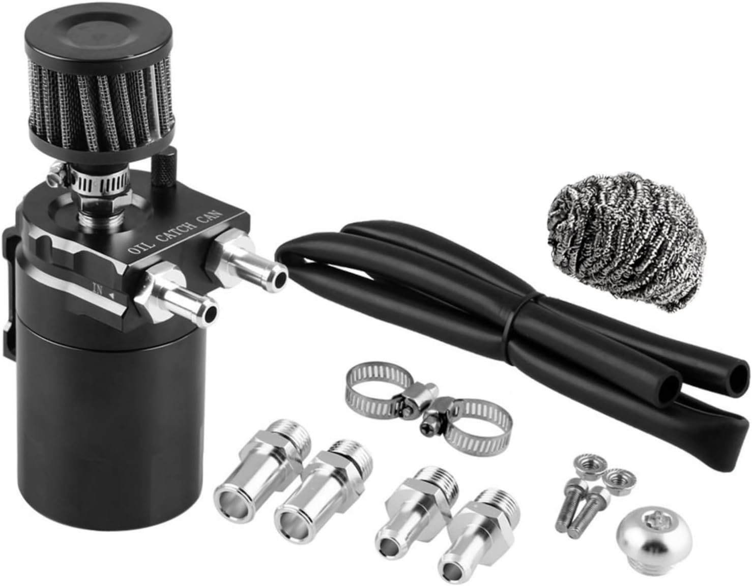 RULLINE Universal Oil Catch Can Kit, Air Oil Separator, 350ml Black