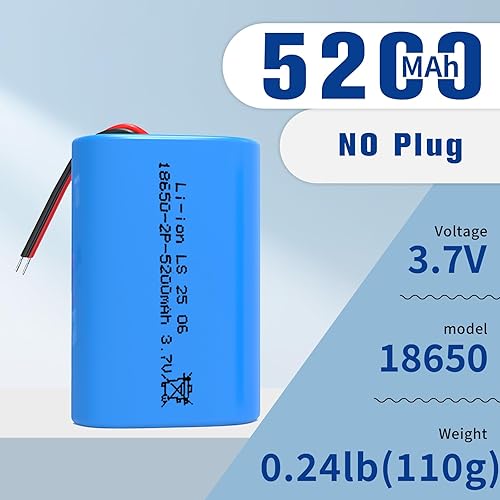Miniatura 3 de Batería recargable de iones de litio de 3.7 V 5200 mAh, baterías de iones de litio de 3.7 voltios sin conector, paquete de batería recargable 18650