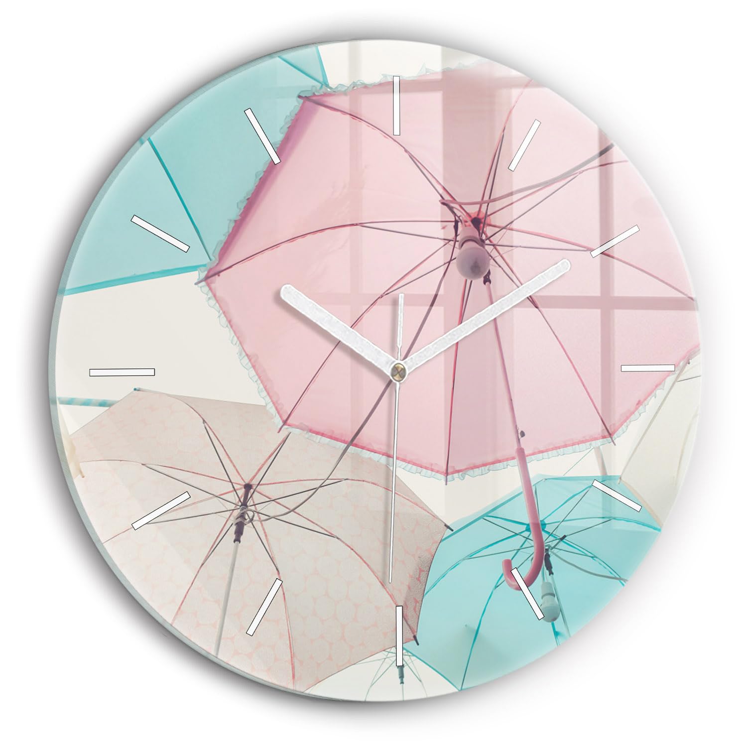 Horloge en Verre Silencieuse pour Salon Chic et Lumineux Parasols Pastel