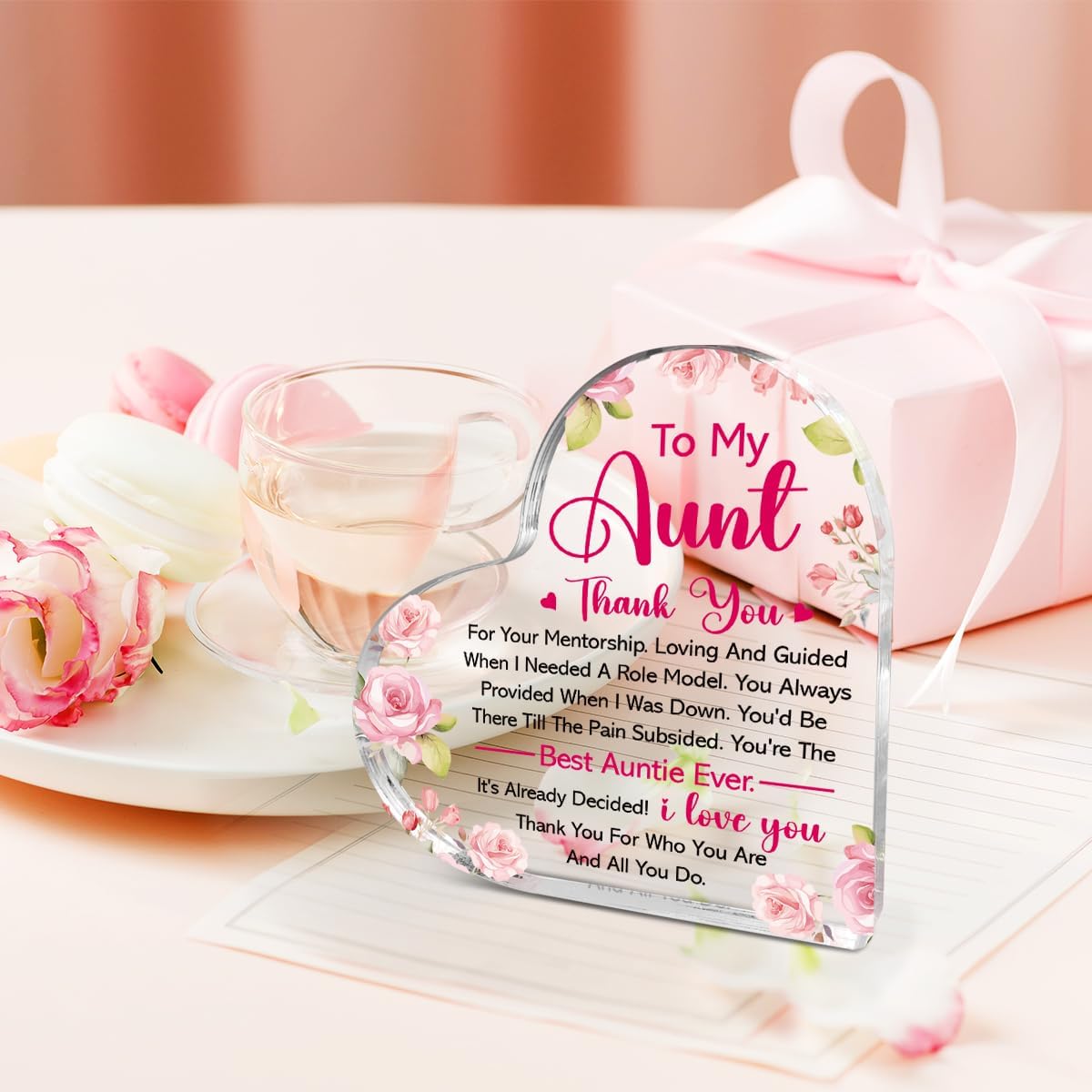 Aunt Gifts from Niece,Thank You Gifts for Aunts Mother's Day Birthday Christmas,Unique Auntie Gift Ideas,Best Auntie Ever Acrylic Heart Plaque - Image 5