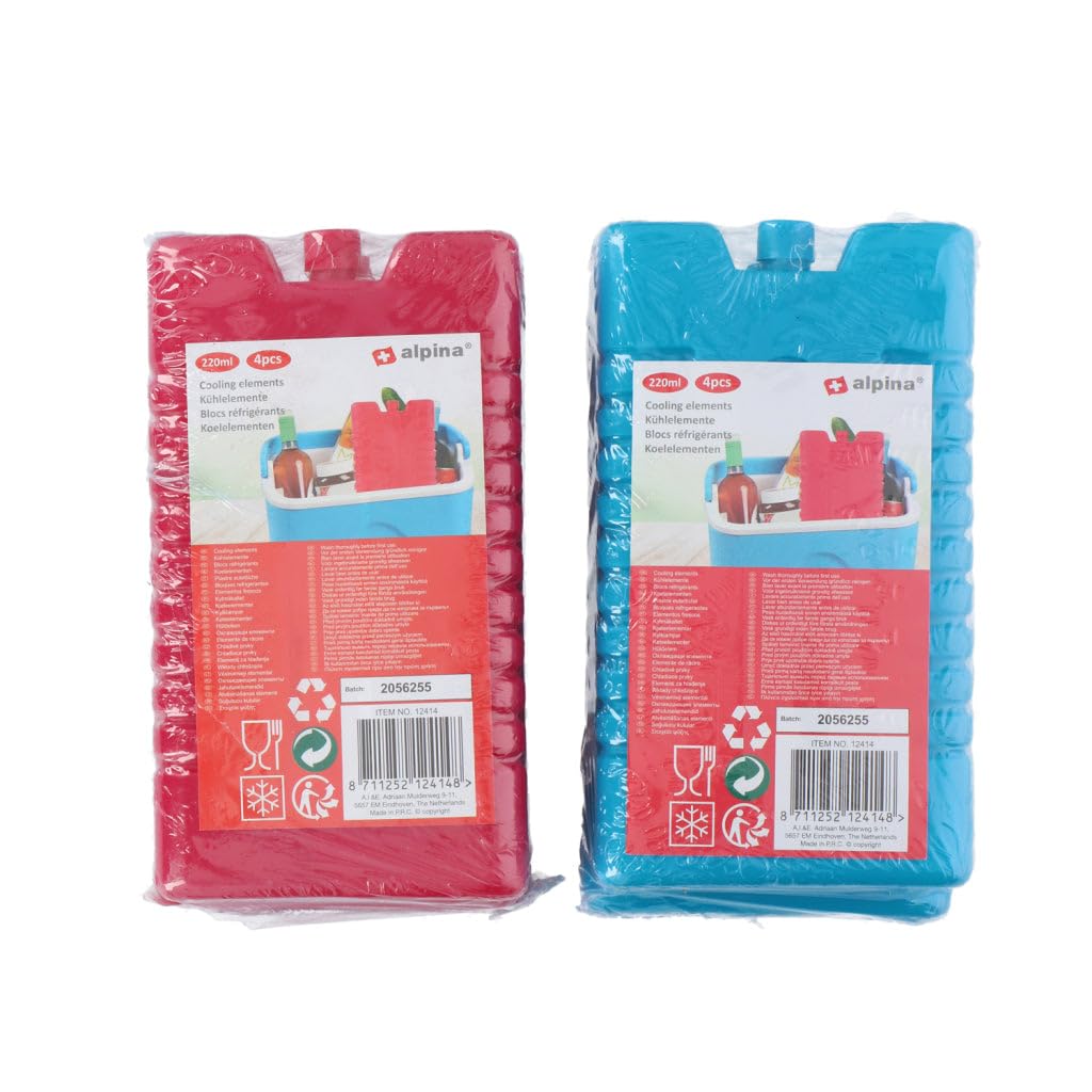 Guilty Gadgets Alpina Ice Pack Bricks Freezer Blocks Assorted Colors ( 2 pack of 4 ) - 880 ml x 2 , each item have 220 ml