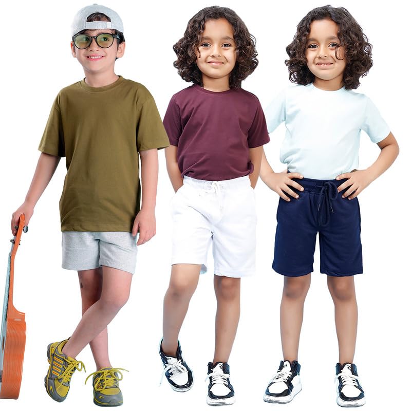 Image of Nusyl Solid & Printed Cotton Blend Shorts for Boys | Comfortable Casual Shorts | Soft Breathable Fabric with Elastic Waistband | Relaxed Fit | 2-16 Years | Multiple Colors