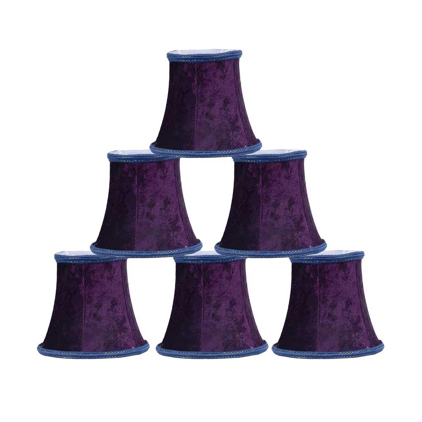 Lamp Shades Set of 6, Fabric Lampshade, Handmade Bell Shade, Small Pleated Empire Shape Chandelier Clip-On Lamp Shade for Table Lamp,Purple