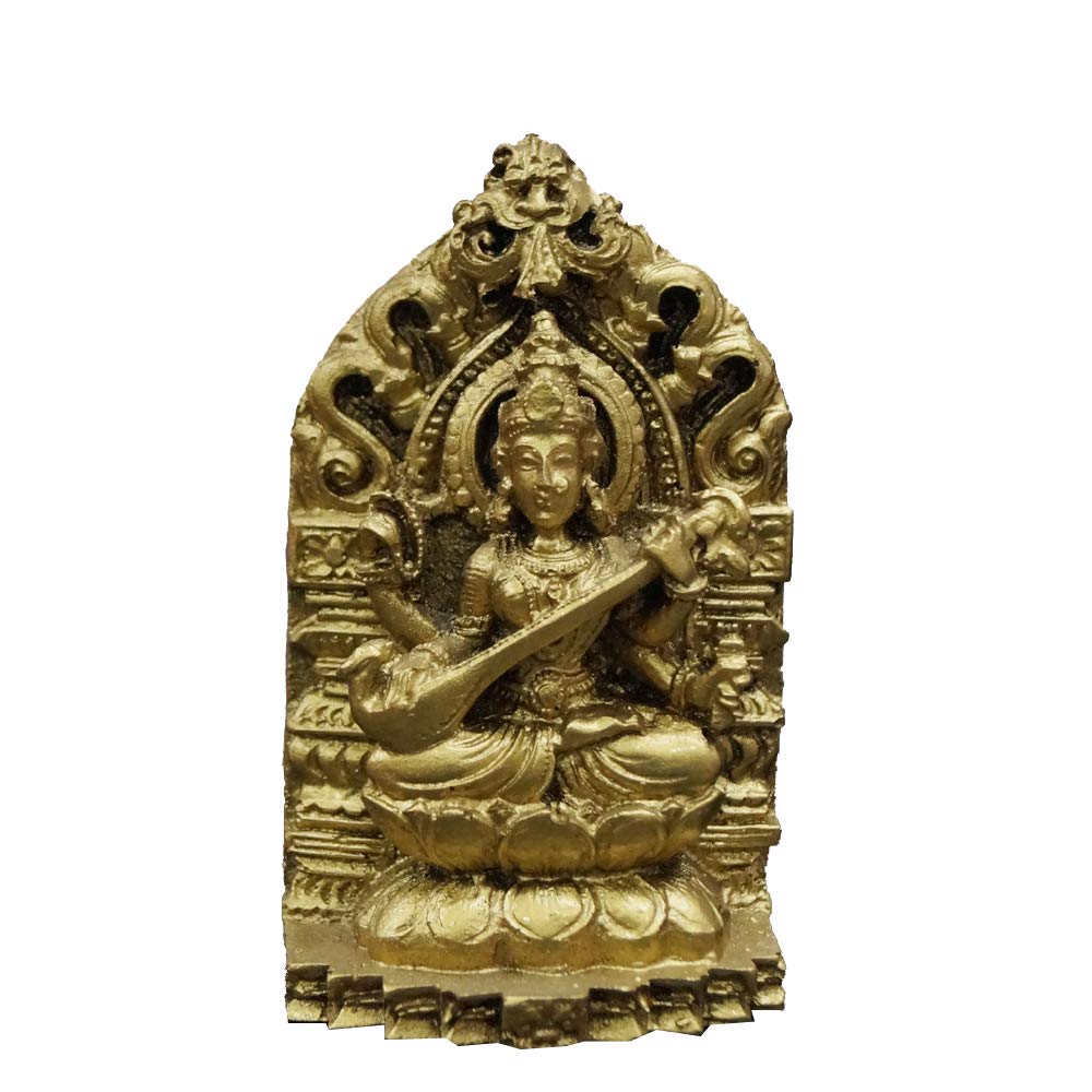 jrgSaraswathi Gold Antique Finish Idol Statue (5.5 cms x 3 cms x 9 cms)