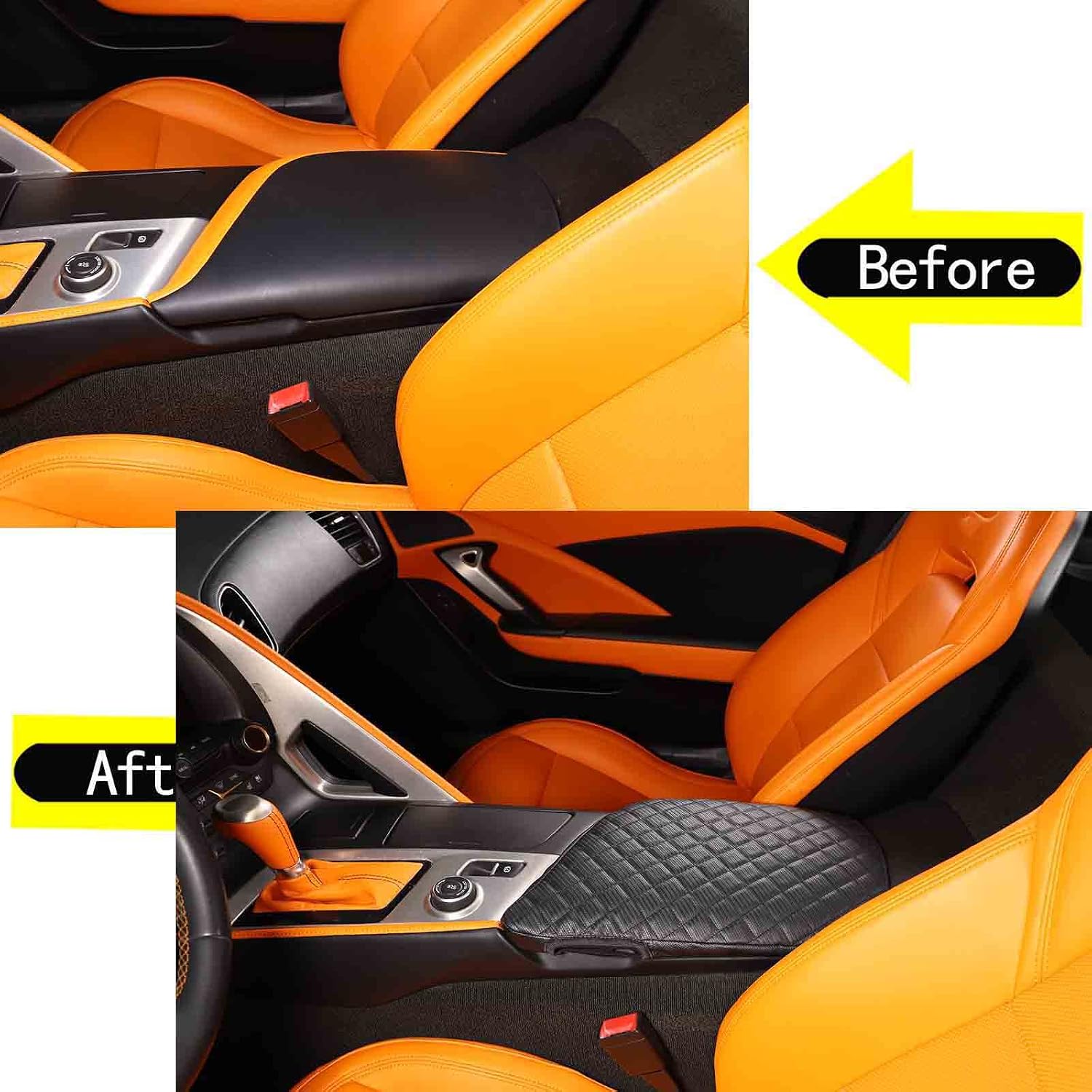 Sekhyna Center Armrest Box Cover Anti-Scratch Protective Cover Trim 1PCS Compatible with Chevrolet Corvette C7 Stingray 2014-2019 Interior Decoration Accessories (Carbon Fiber Pattern Leather)