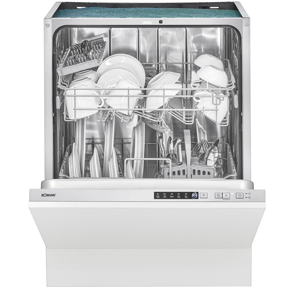 Bomann Lave-Vaisselle Encastrable 60 cm GSPE7421VI Blanc - 14 Couverts, Affichage LED, 5 Programmes, Économie d'Énergie, Cuve en Acier Inoxydable, 47 dB, 11L par Cycle