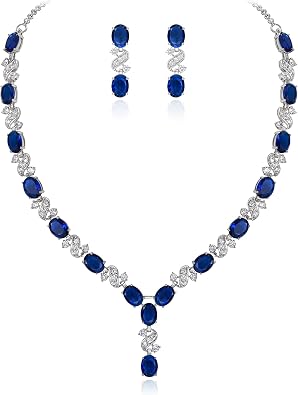 Women's Wedding Bridal Cubic Zirconia Infinity Y-Shape Necklace Dangle Earrings Set