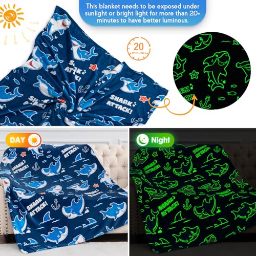 Image of Jekeno Shark Blanket Toys Gifts for Boys Girls Birthday Christmas 50 inchx60 inch | Glow in The Dark Shark Blanket Gifts for Age 1- 16 Years Old Boys Girls Birthday Christmas Super Soft Fleece Throw Blanket