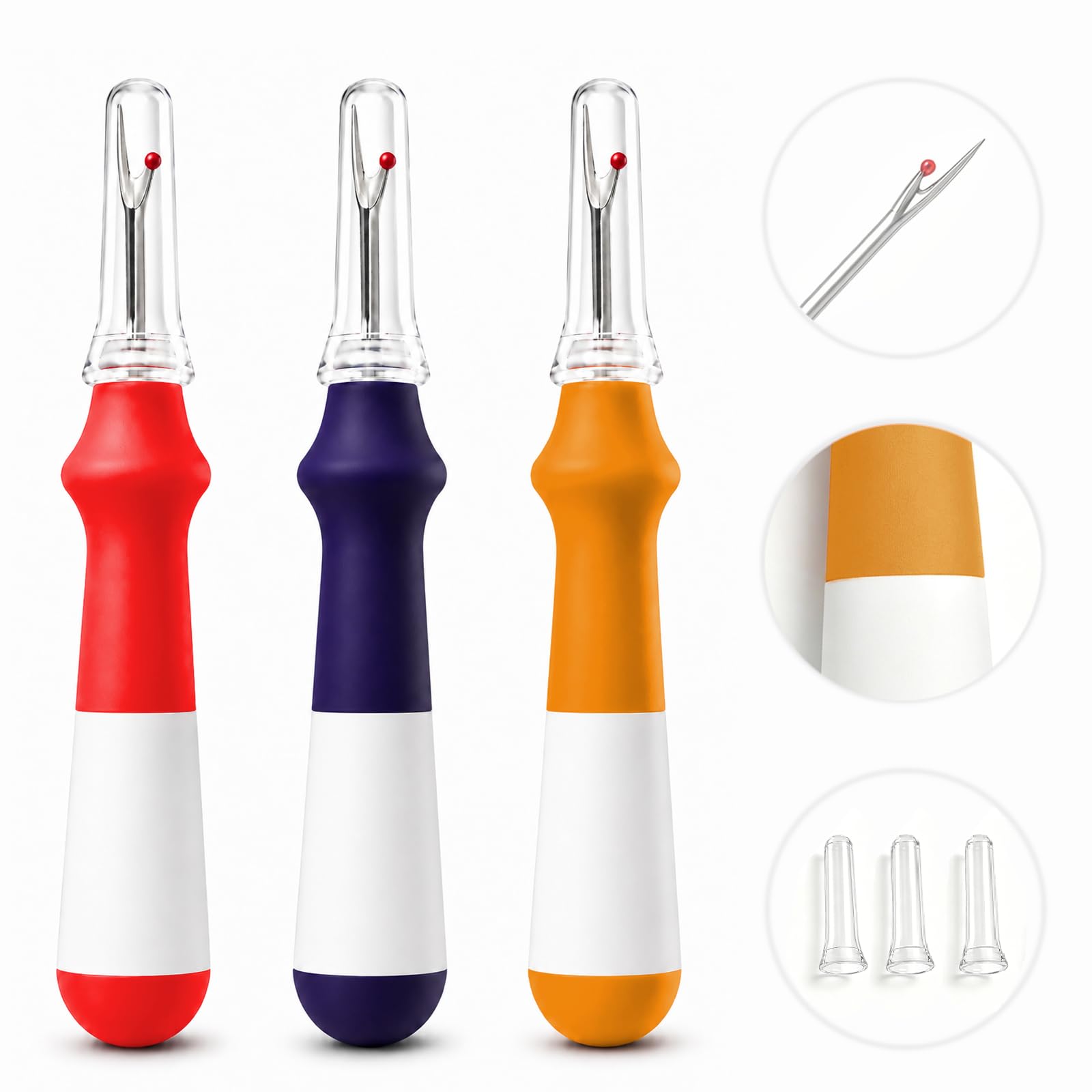 Lhedon Desgarrador de costuras de agarre ergonómico, 3 piezas, colorido herramienta de extracción de hilos grande para coser, manualidades, quitar dobladillos y costuras