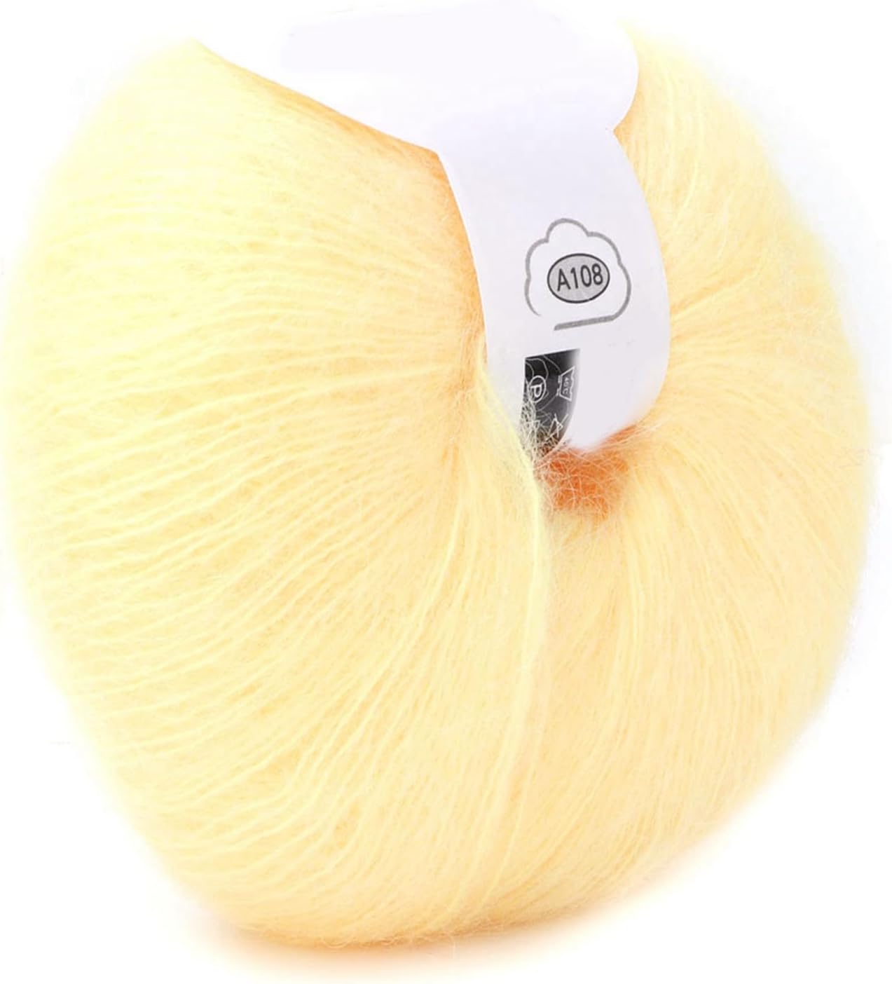 Wool Yarn, Multi Color Soft Mohair Fiber Long Angora Wool Hand Knitting Yarn Roving Per Thread Weight 26g for Weave Scarves (Light Yellow)