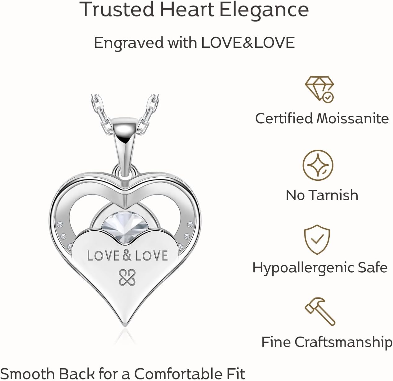 LOVE&LOVE Moissanite Heart Necklace for Women, 1CT / 2CT D Color VVS1 GRA Certified, 18K White Gold Plated 925 Sterling Silver, Engraved LOVE & LOVE, Romantic Jewelry Gift for Her - Image 5