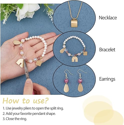 Miniatura 5 de SUPERFINDINGS 80 colgantes de 8 estilos texturizados en blanco, colgantes de latón chapado en oro, dijes chapados en oro para collares, pulseras,