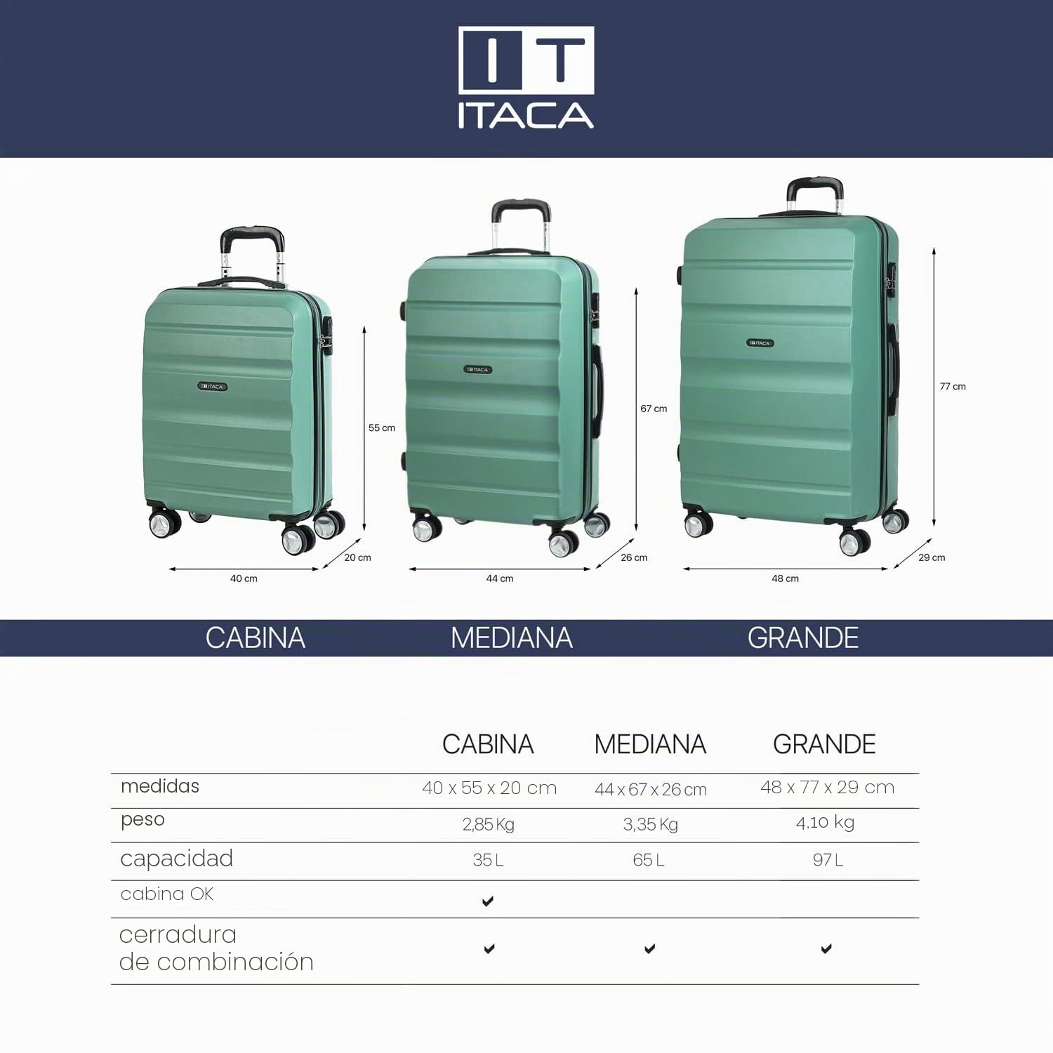 Juego maletas de viaje rígidas trolley con Candado de Combinación y 4 Doble