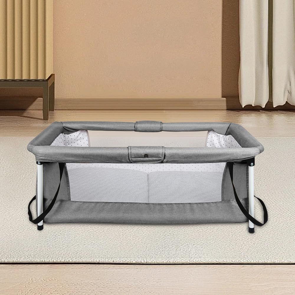 Parc pour Enfants HUOLE Lit de Voyage avec Freins Matelas Ergonomique 90x70x50cm Gris