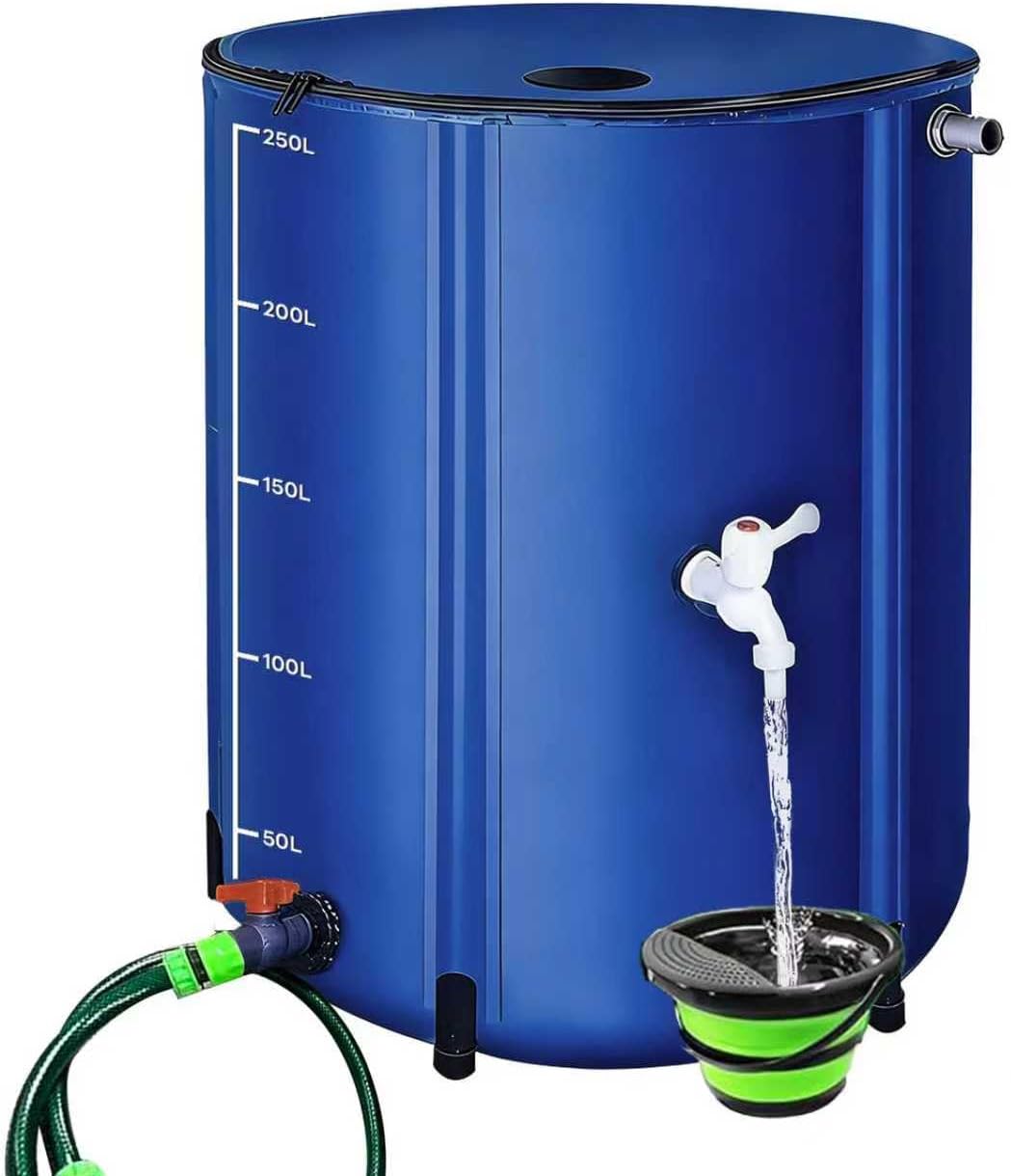 100 Gallon Collapsible Rain Barrel, 380L Water Storage Tank with Scale Mark for Garden Plant Watering, Farm Irrigation, XL Rainwater Collection System with Spigots, Overflow Kit, Hoses (51, Liters)