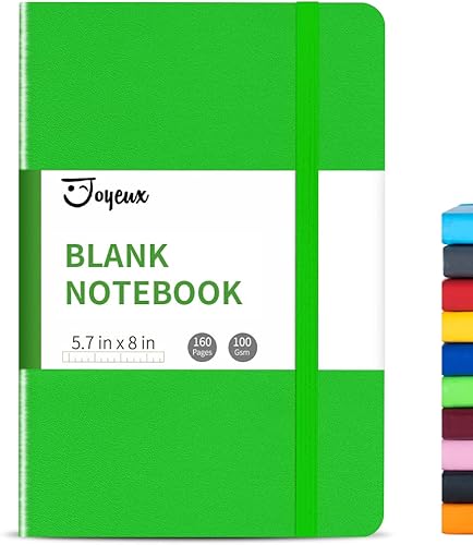 JOYEUX Cuaderno en blanco, tamaño A5, 160 páginas, 3.53 ozm de grosor, cuaderno de bocetos de tapa dura para escribir, cuadernos de 5.7 x 8 pulgadas