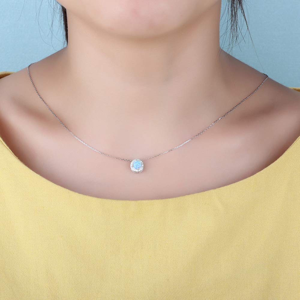 Argento 925 Opale Donna Set di Gioielli Collana squillare orecchino Borchie,Forma Rotonda Ottobre Birthstone Gioielli da Sposa Valentino Compleanno i Regali