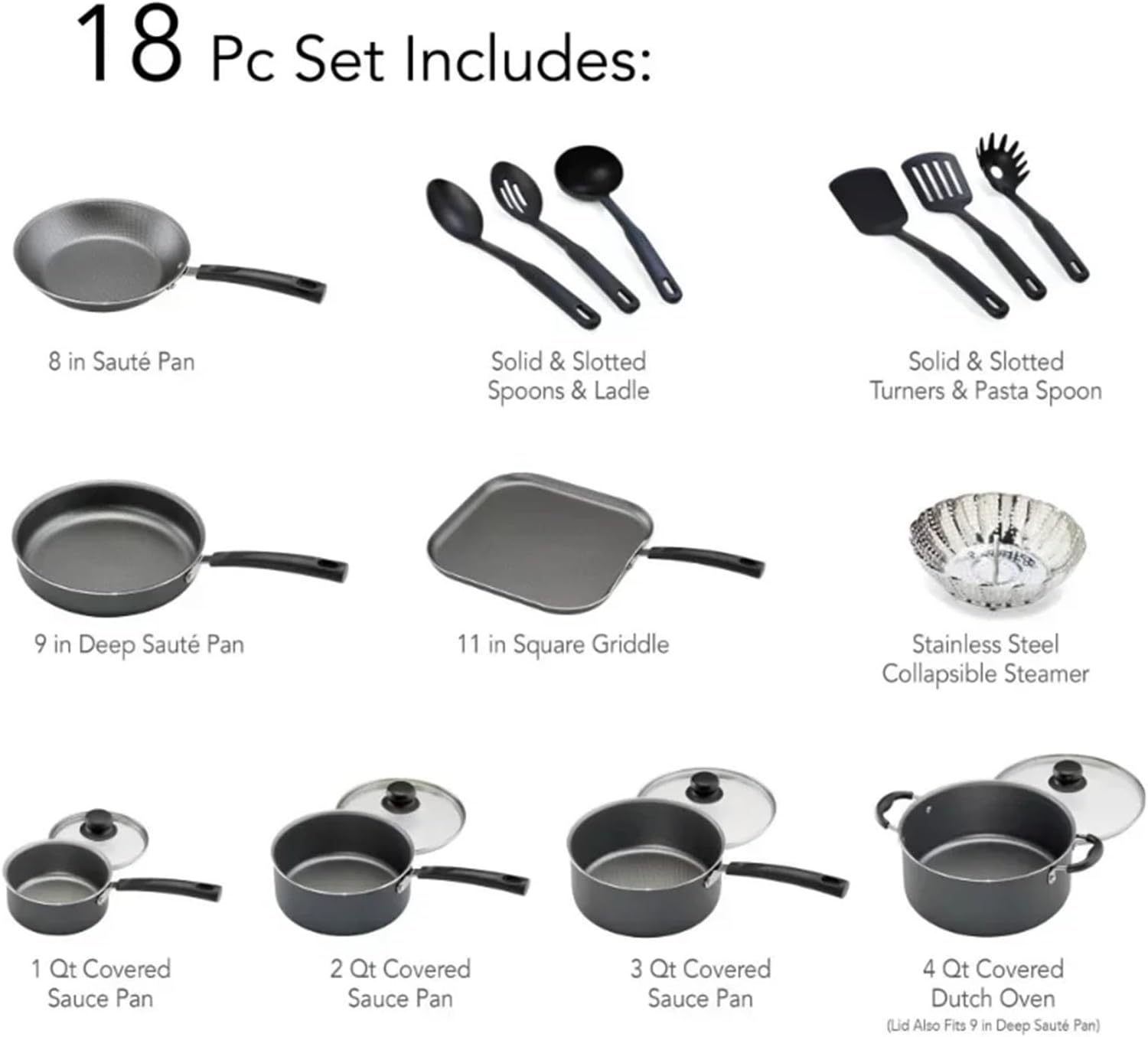 18 Piece Non-stick Cookware Set, Steel Non Stick Cooking Pot Kitchen