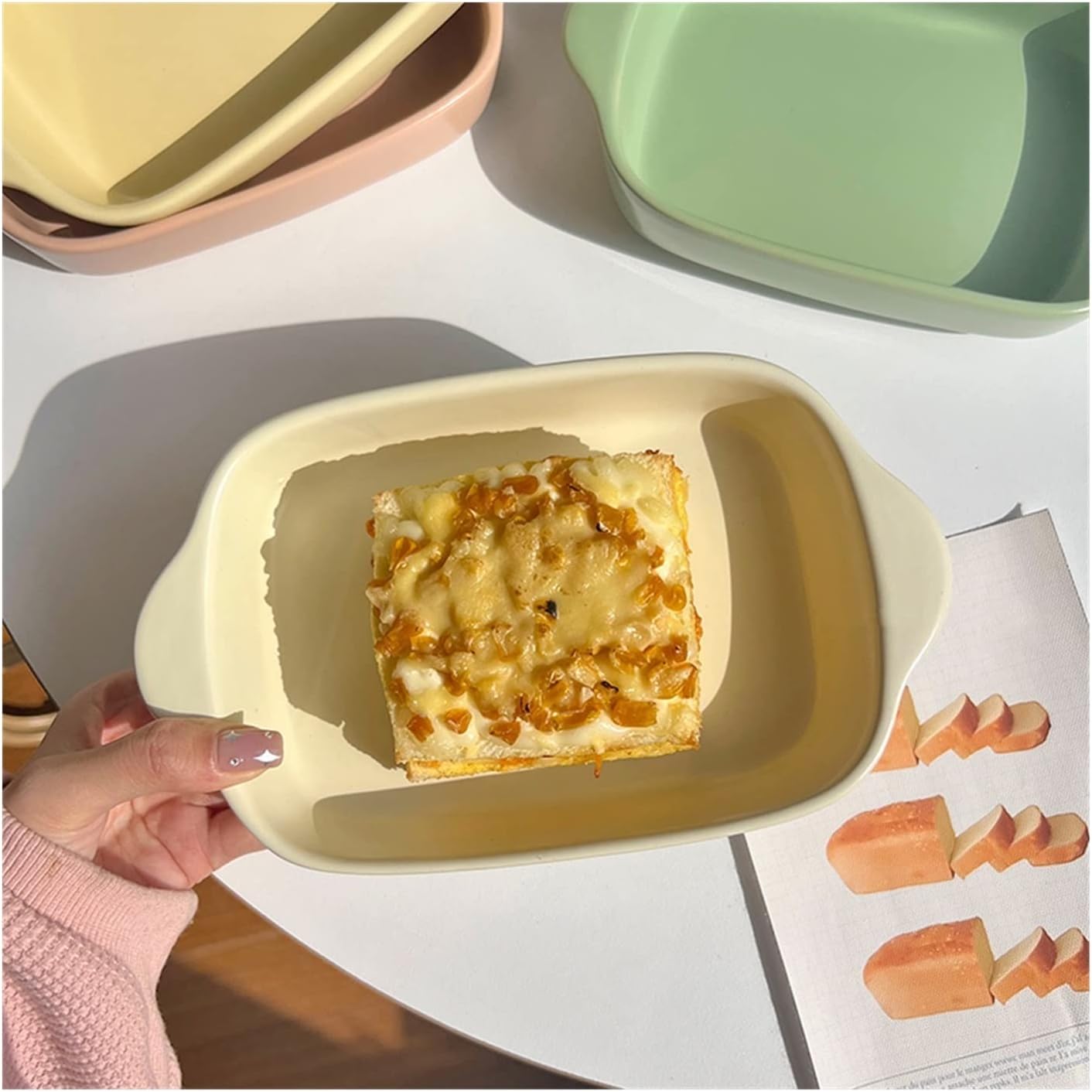Baking Dish Cream-colored Baking Dish Ceramic Small Baking Dish Home Oven Baking Dish Rectangular Amphora Baking Bowl Solid Color Baking Dish Lasagna Pans (Color : 001)
