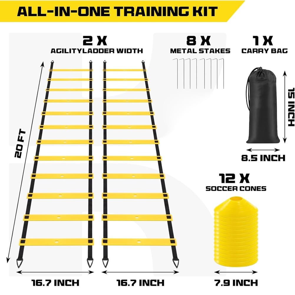 Juego de 2 Escaleras de Agilidad de 20 Pies, 40 Pies en Total, Escalera de Velocidad Ajustable para Entrenamiento de Fútbol, Baloncesto Deportes.