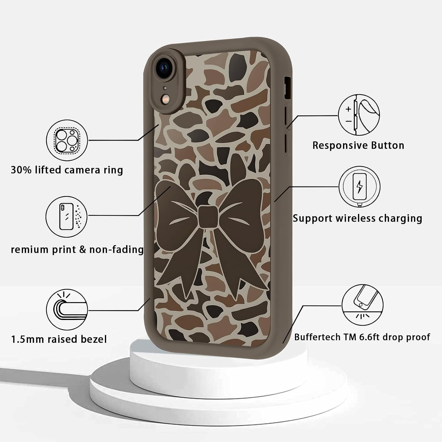 Leopard Phone Case for iPhone XR 6.1",Aesthetic Leopard Bow Stylish Classic Cover Pattern Design Cases Soft Silicone TPU Slim Shockproof Protective Bumper Brown image 5