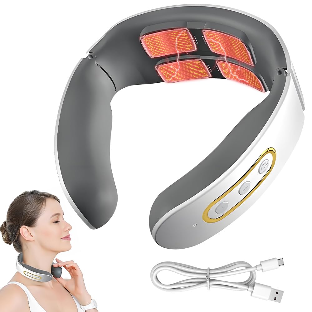 Masajeador Cuello Cervical, Masajeador Eléctrico Portátil con Terapia Calor 42°C, 6 Modos y 9 Niveles de Intensidad Adecuado para Viajes, Familia, Oficina