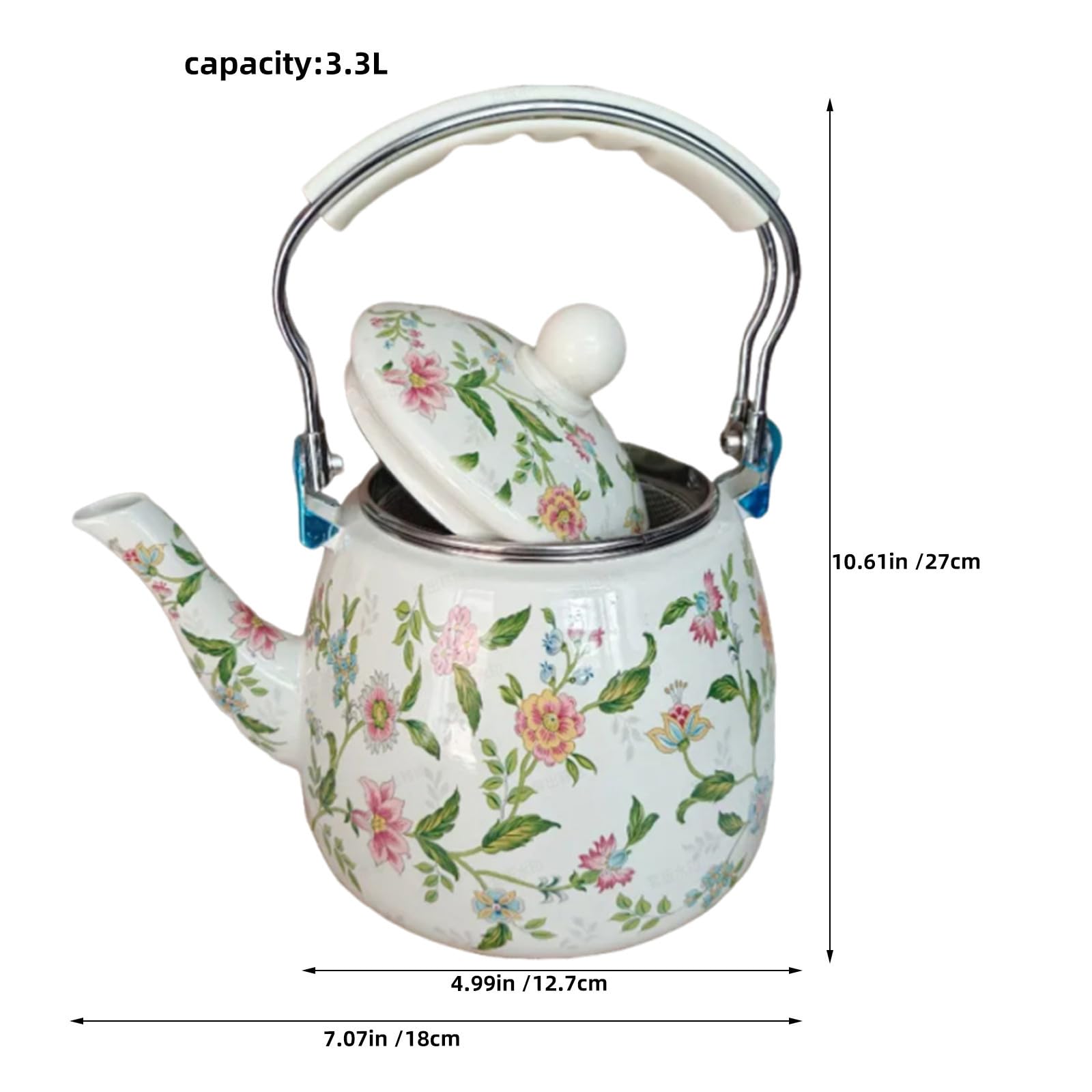 ibasenice Tetera Esmaltada de 3.3l con Filtro de Acero Inoxidable Extraíble y Pared Interior Gruesa Distribución de Calor Mejorada, Adecuado para Preparar Té en Mesa Pequeña