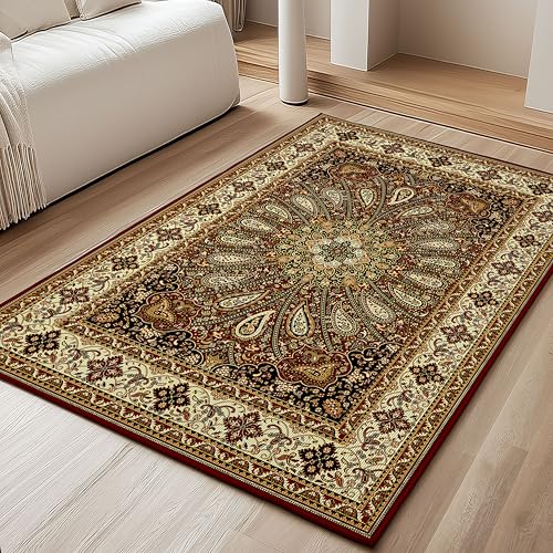 Image of DECOMIZER 5x7 Feet Premium Carpet for Hall | Rug Runner and Carpets for Bedroom /Living Area /Home with Anti Slip Backing | Machine Washable - Marron Web