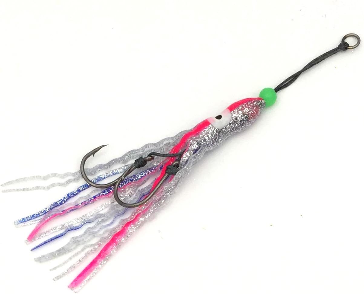 4-3/4" Hoochie Stinger Rig, 18 Pcs (6 Packs 3 Pieces/Pack) Silver/Blue/Pink for Saltwater Trolling, Ideal for Salmon, Rockfish & Offshore Species