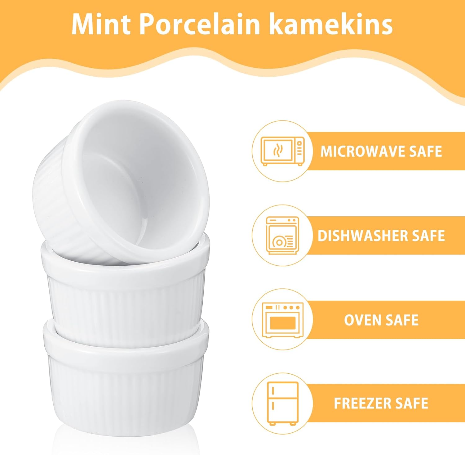 24 pcs Mini Ramekins, Ramekin, Ceramic Creme Brulee Ramekins, White Custard Cups, Small Dipping Bowls for Kitchen Serving Sauce Condiments, Baking Bakeware