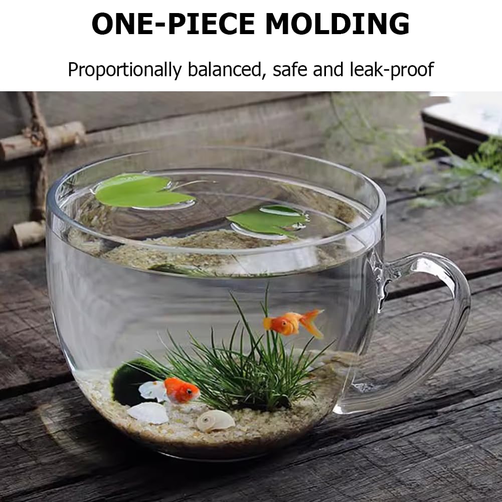 Acquario A Forma di Ciotola da 0,58 Galloni, Vaso per Piante Idroponiche in Vetro Trasparente, Piccolo Acquario con Accessori Decorativi, Ciotola per Pesci Rotonda Multiuso,D