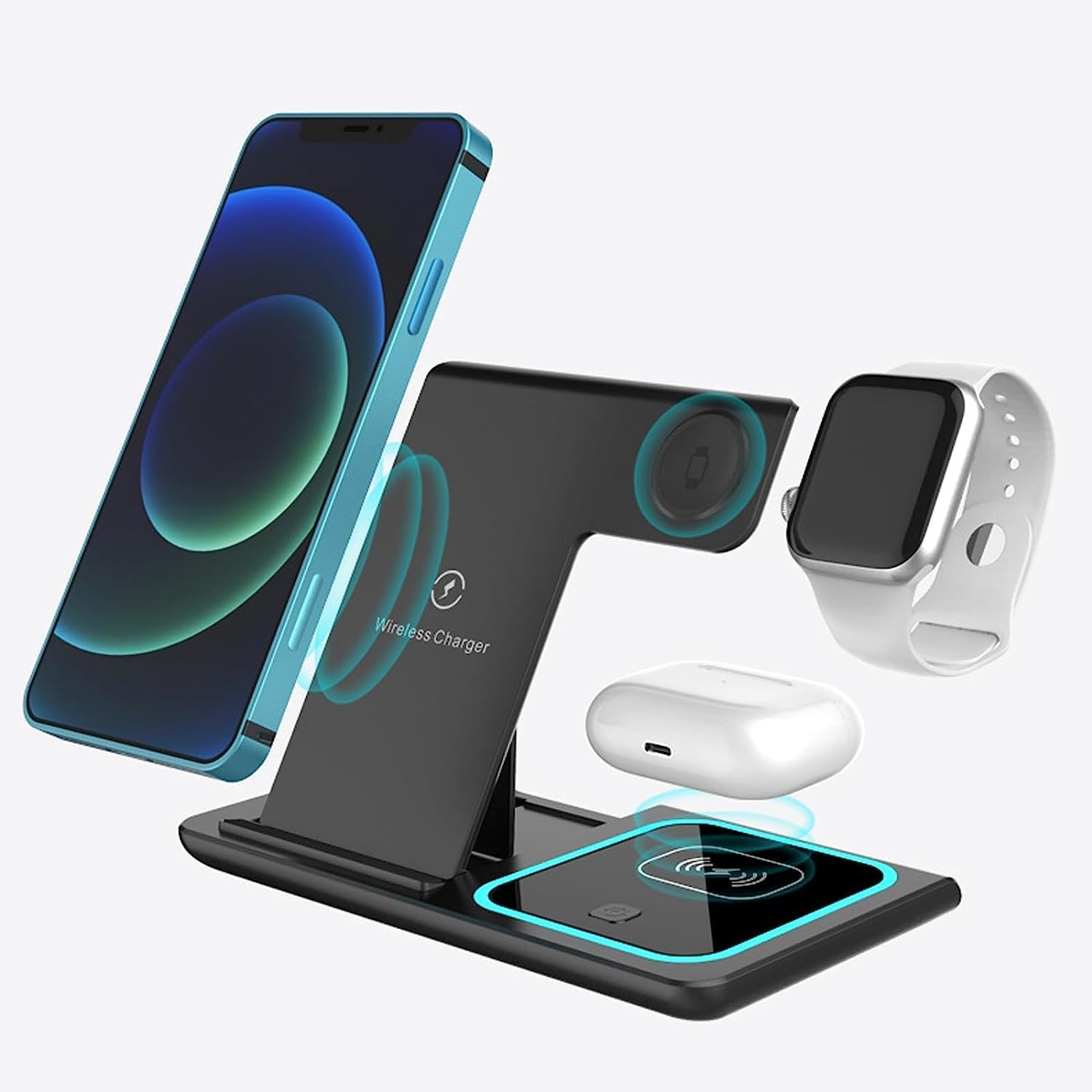 Chargeur sans Fil Conception 3 en 1 Chargement Multi-appareils Protection Multiple Ouverture/Fermeture à 60° par basculement