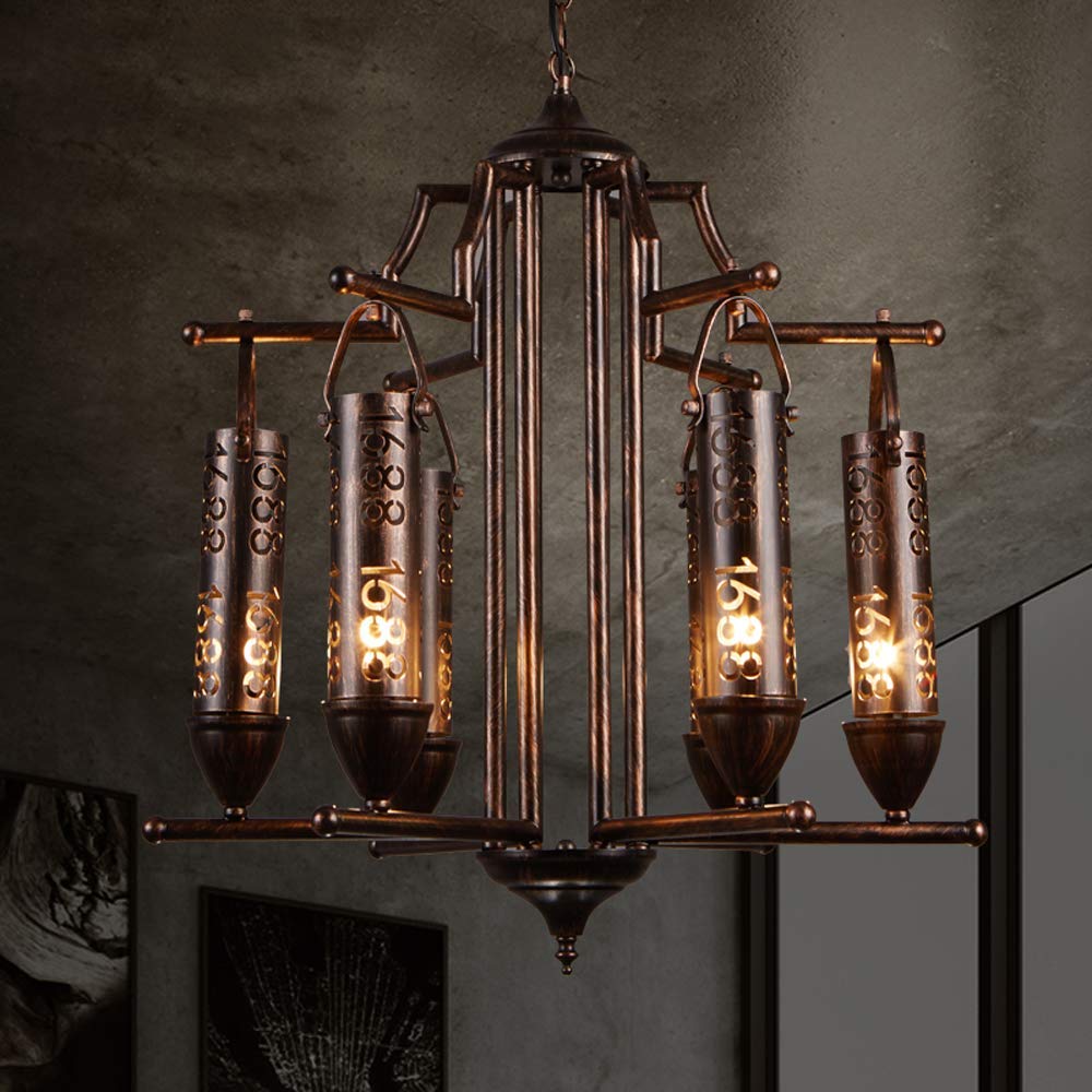 Retro industrial loft chandelier con 6 luces de suspensión para interiores