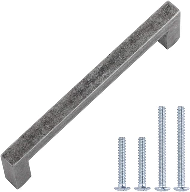 Amazon Basics AB3700-AS-10 Cabinet Pull, 8.5 cm Length (7.62 cm Hole Center), Antique Silver