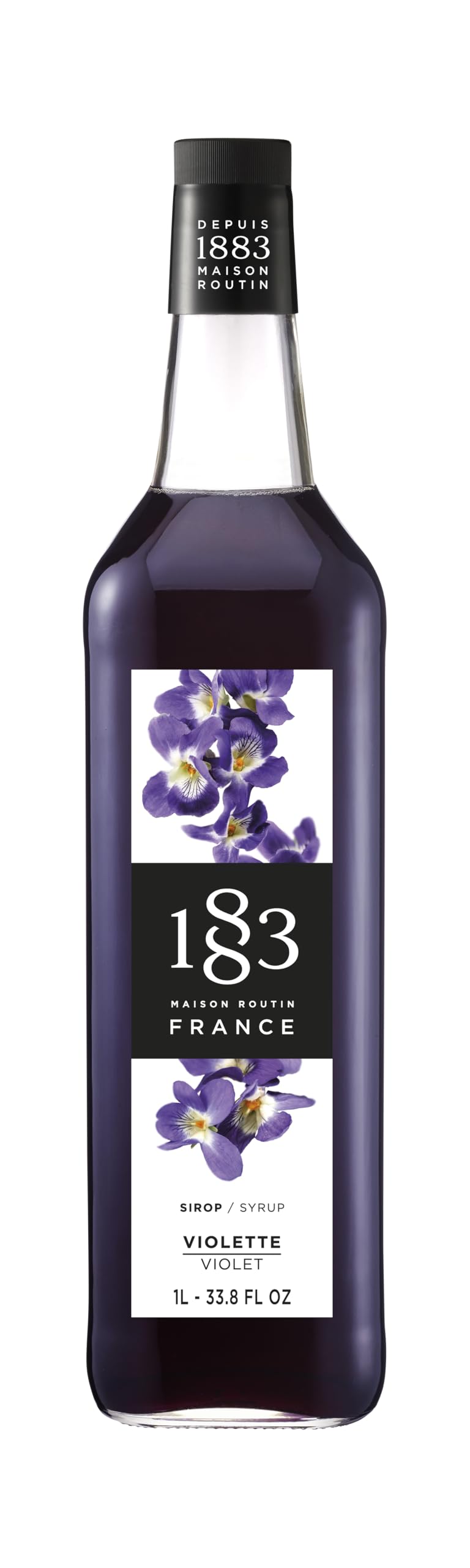 1883 Maison Routin Premium Violet Syrup Made with Pure Cane Sugar for Cocktails, Lattes & Mocktails - Floral Flavour, No Preservatives - 1L Glass Bottle