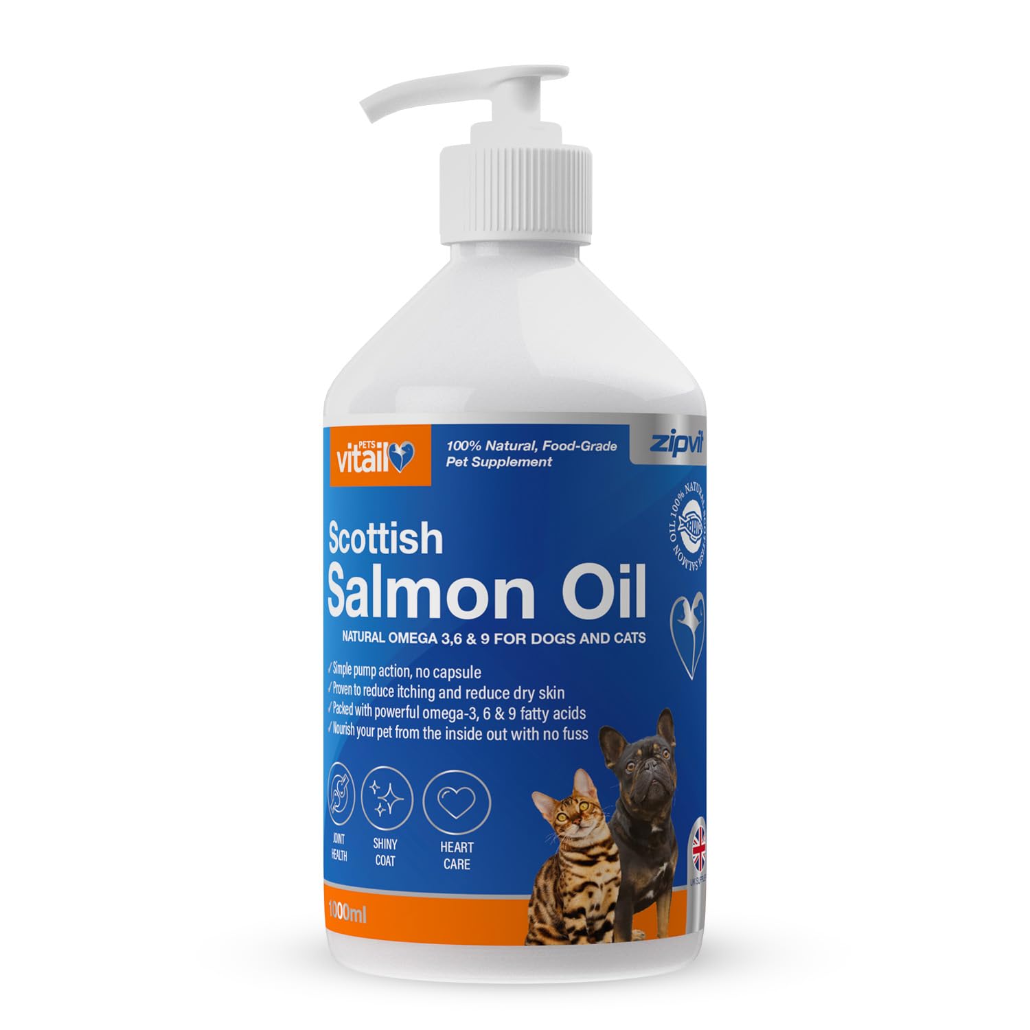 Zipvit Scottish Salmon Oil for Dogs & Cats, Supports Healthy Skin & Coat,Immunity, Joint & Brain Health, Naturally Rich in Omega 3, 6 & 9 (1 Litre)
