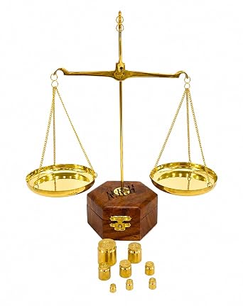 Brass Scales of Justice Desk Decor, Vintage Justice Scales Decor, Old Traditional Goldsmith Weight tarazu showpiece Brass Weighing Scale Balance Justice Law Scale Decoration,Table Decor9" H