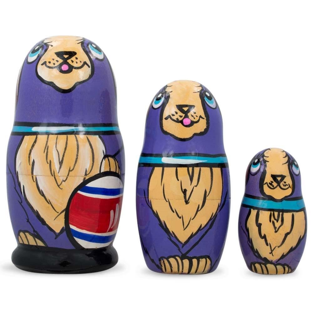 BestPysanky 3 Smiling Dog w/Bone Collar Wooden Nesting Dolls 4.25 Inches