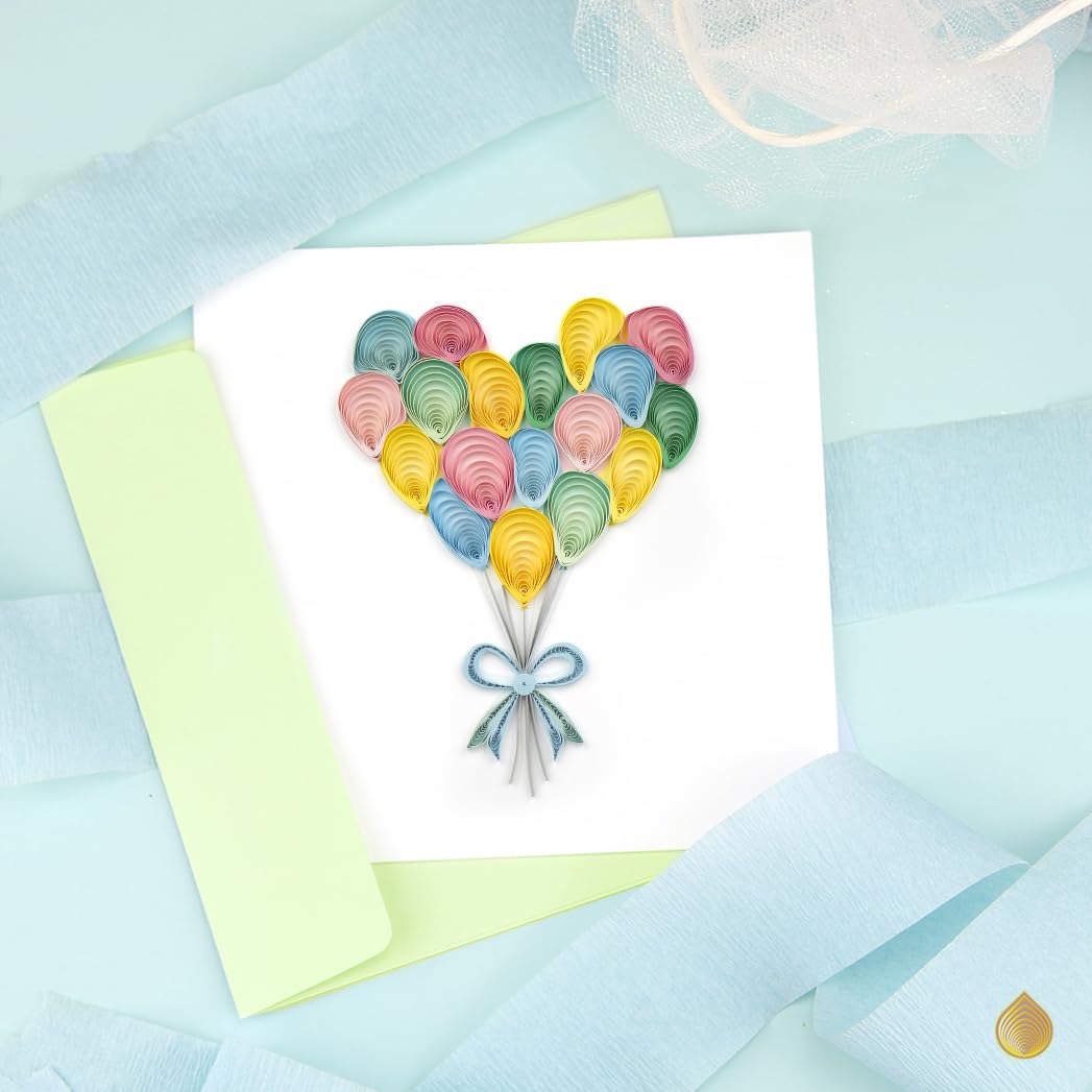 Quilling Colourful Heart Balloons Love Balloons! Hand-Finished Art Greeting Card Frameable Art - Image 3