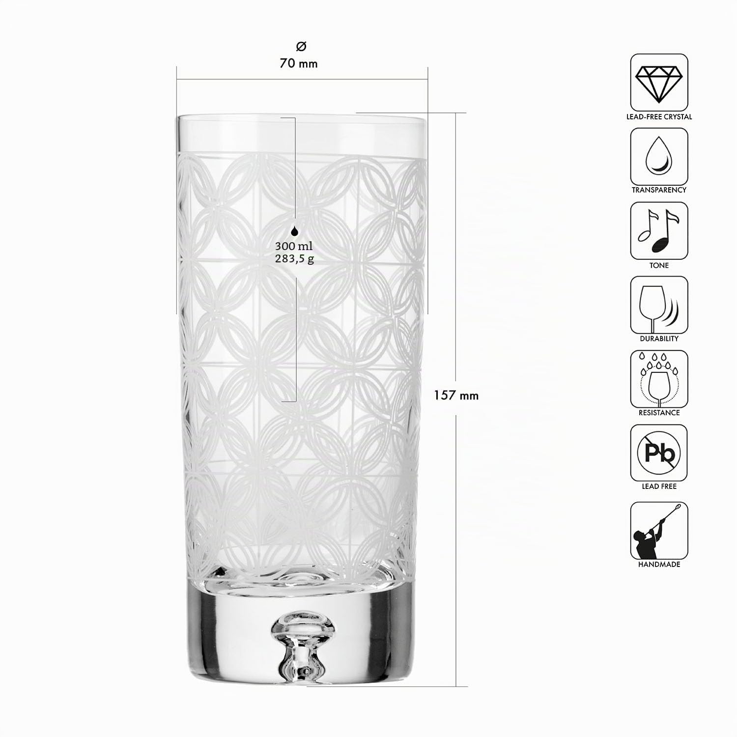 Krosno – Vasos para agua, zumos y bebidas de 300 ml – Juego de 4 piezas – Colección Saga – Cristal – Hechos a mano y tallados – Ideal como regalo