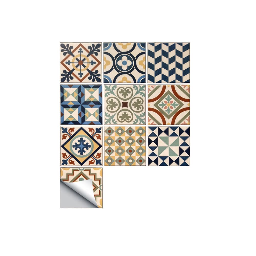 LMYSXAOZ Tile Stickers Stick on Tiles, Self Adhesive Wall Tiles for Bathroom Kitchen, Oil Proof DIY Peel and Floor Retro Flower Brick 20x20cm (20PCS,Geometry)