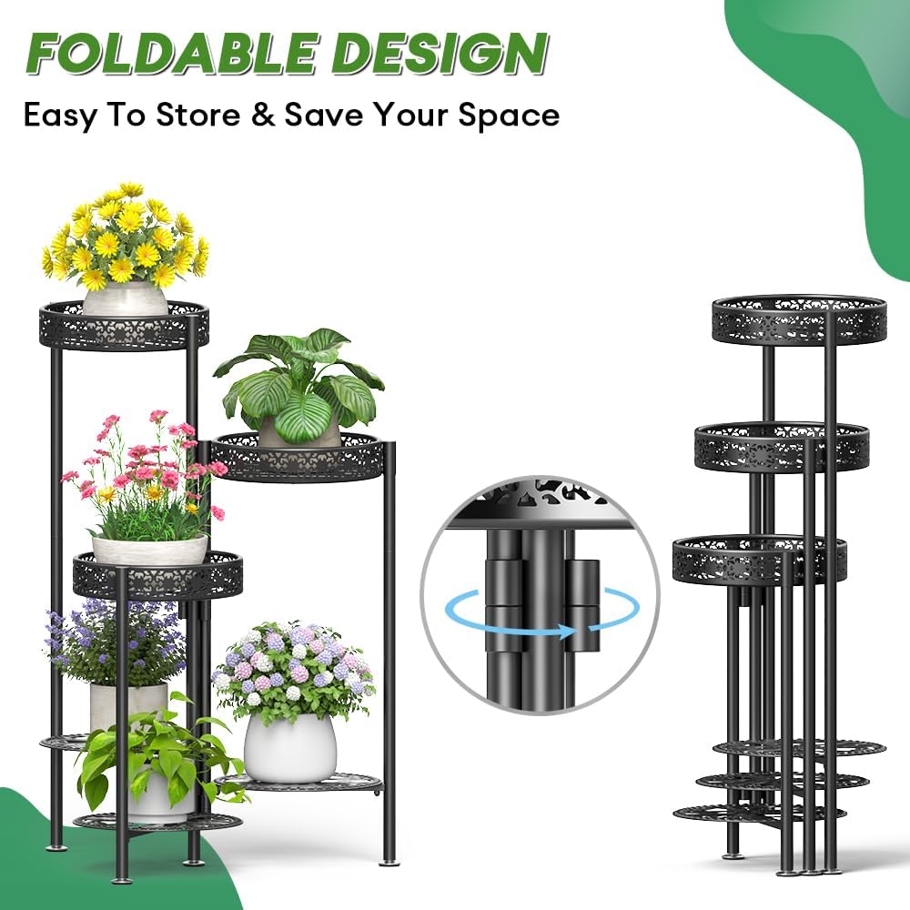 LINZINAR Estante De 5 Niveles Para Plantas – Soporte Metálico De 6 Macetas (Interior Y Exterior) Color Gris Oscuro