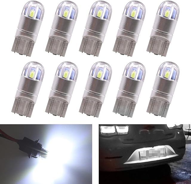 Biqing 10PCS T10 LED Bulb White,501 W5W Car Bulb 194 168 2825 Wedge Car Bulb 6000K 12V Car Interior Dashboard Bulb Sidelight Boot Lights Number Plate Bulb