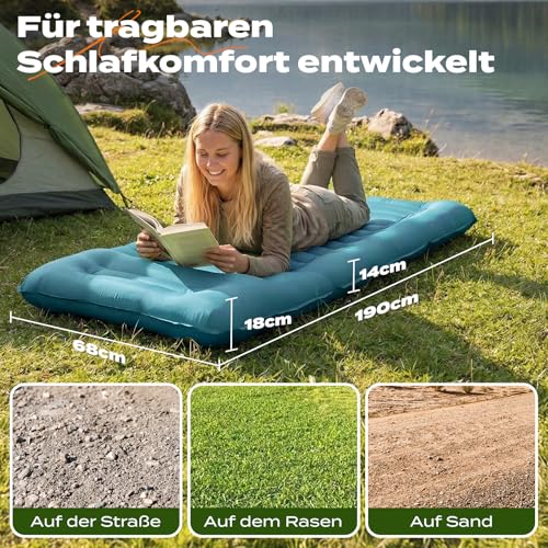 RUMBALUXY Isomatte Dick Isomatte mit Fußpresse Pumpe 14cm Dicke Aufblasbare Campingmatte Outdoor, Wasserdicht & Reißfest 50D Nylon… – Ansicht 5