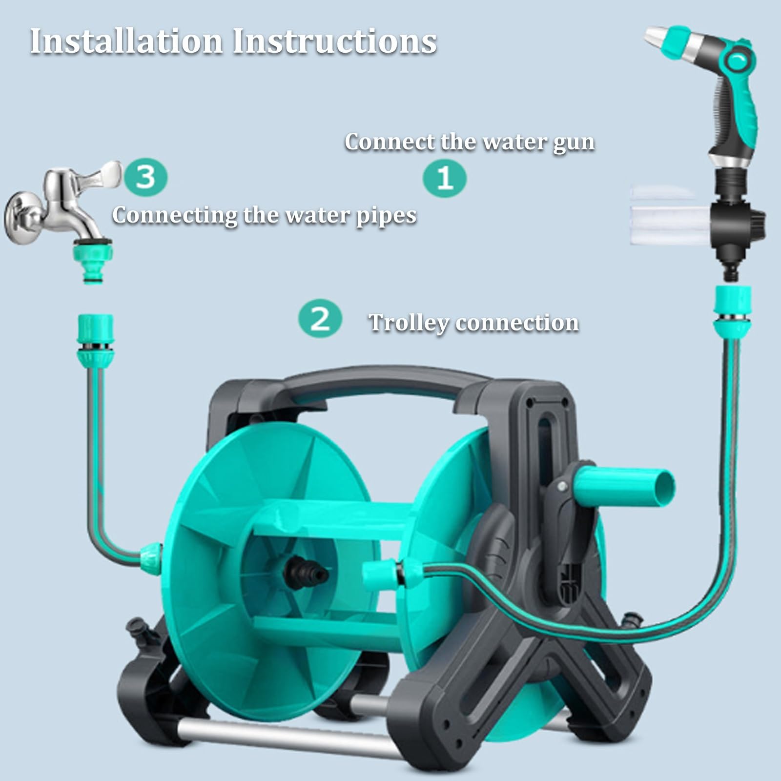 Carrete de manguera de montaje en pared con manguera de 1040 m, boquilla de pulverización portátil y accesorios, sistema de riego que ahorra espacio para uso doméstico y jardinería