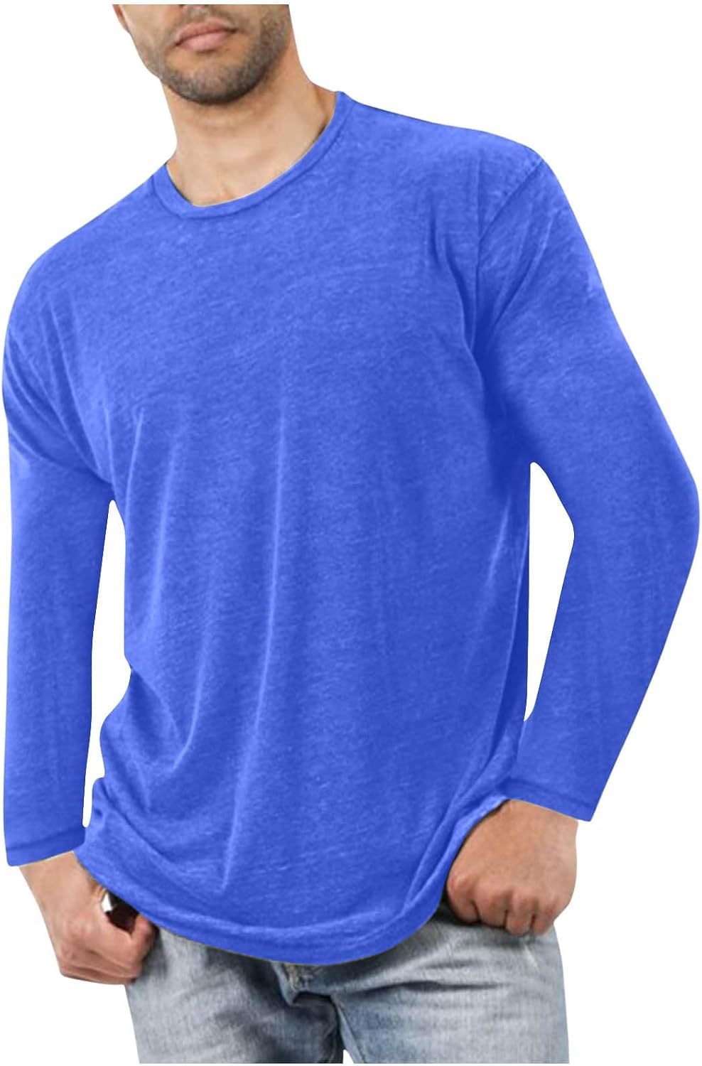 Men's Ultra-Soft Basic T Shirts Long Sleeve Lounge Pajama Shirt Solid Comfort Casual Undershirts Workout Athletic Tops