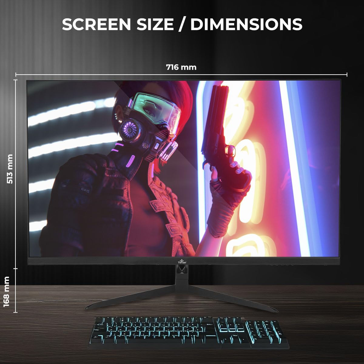 YEYIAN Monitor Plano Gaming 32” 4K UHD HDR | 3840x2160 | IPS | View 178° | 1000:1 | 60 Hz | 16:9 | 1 Billon Colores | Respuesta 4 ms | NVIDIA G-Sync AMD FreeSync | Altavoces | VESA | DP/HDMI/USB