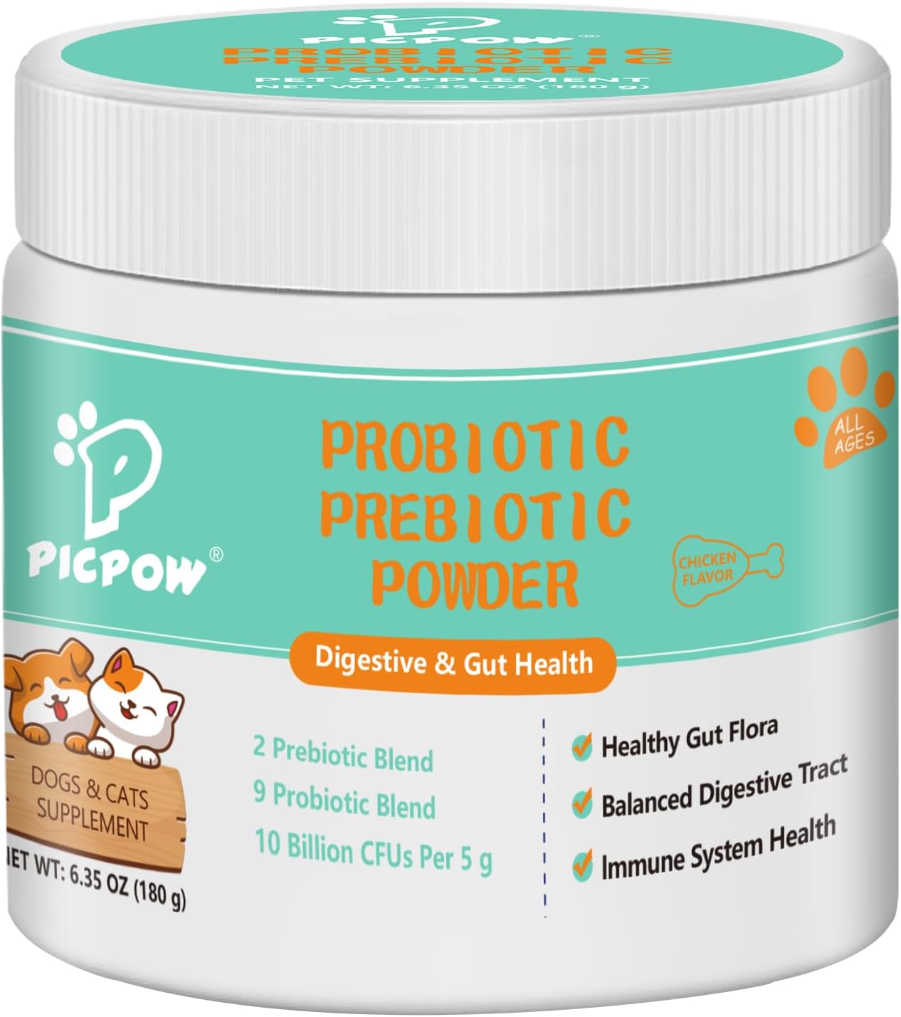 Probiotic Powder for Dogs & Cats, 10 Billion CFU Dog Probiotic Powder, with Digestive Enzymes & PrebioticsP, for Digestive Health, Immune Support, Diarrhea, Gas & Loose Stool