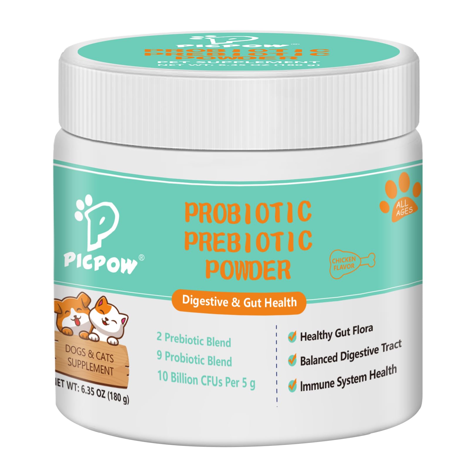 Probiotic Powder for Dogs & Cats, 10 Billion CFU Dog Probiotic Powder, with Digestive Enzymes & PrebioticsP, for Digestive Health, Immune Support, Diarrhea, Gas & Loose Stool