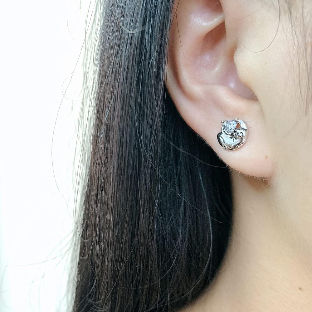 Dainty Sloth CZ Love Heart Small Stud Earrings Vintage 925 Sterling Silver Cartilage Tiny Diamond Cute Animals Studs Sensitive Ears Hypoallergenic for Women Bff Valentines Day Gifts Daughter Birthday Xmas - Image 3
